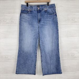 J.Crew Wide-leg Crop Jeans Women 34 All-Day Stretch Light Wash High Rise Raw Hem